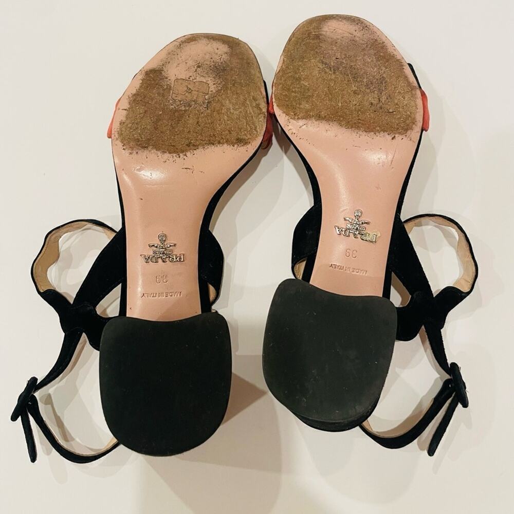 Prada Black Coral Red wavy strap block heel ankle strap open toe sandals EU39 - Picture 5 of 8